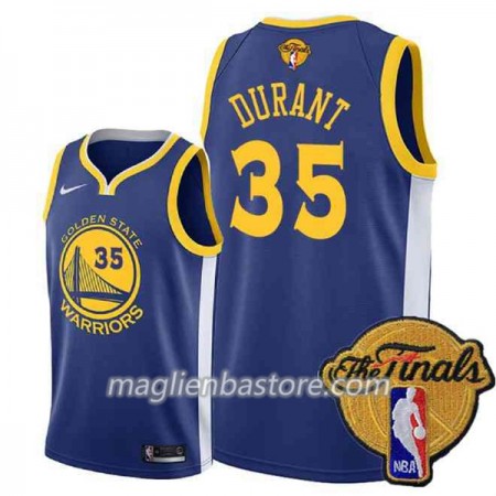 Maglia Golden State Warriors Kevin Durant 35 2018 NBA Finals Patch Nike Blu Swingman - Uomo